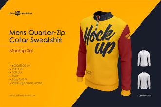 Mens Quarter-Zip Collar Sweatshirt MockUp Set Mens Quarter-Zip Collar Sweatshirt MockUp Set