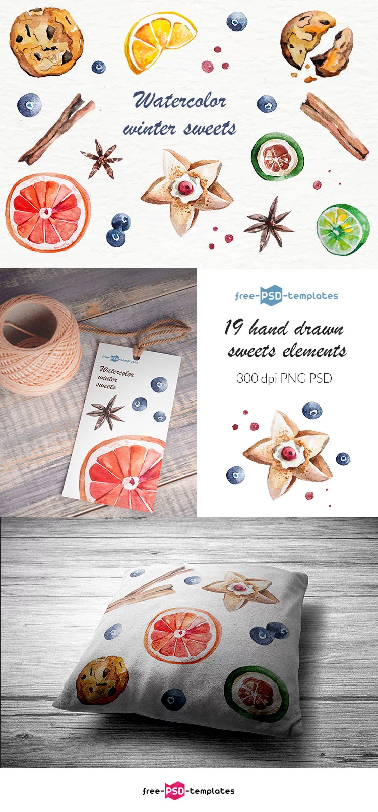 Free Watercolor Winter Sweets Collection