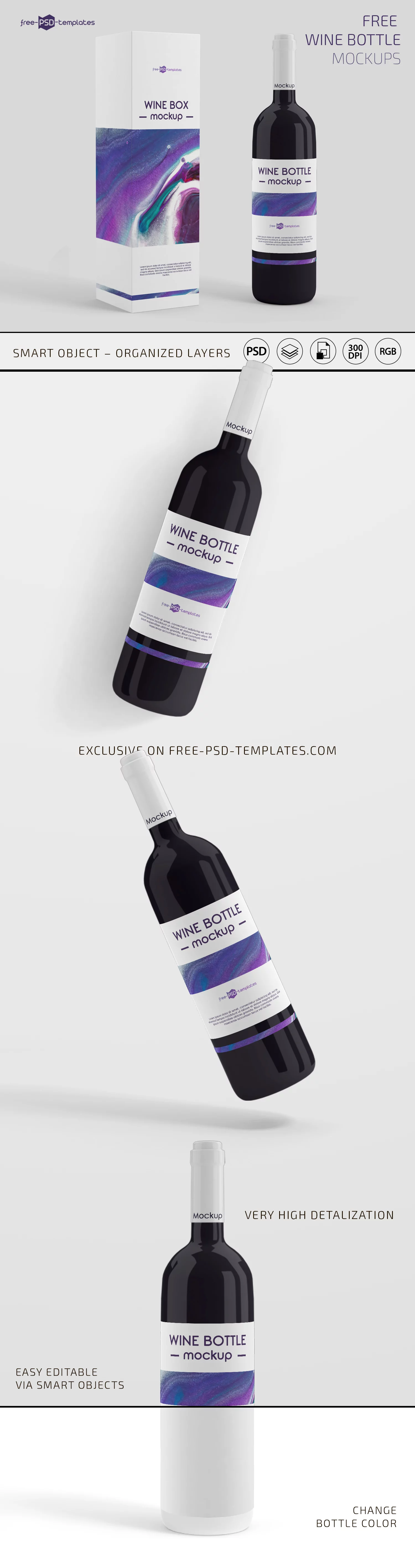 Free Wine Bottle Mockup Set