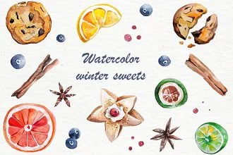 Free Watercolor Winter Sweets Collection
