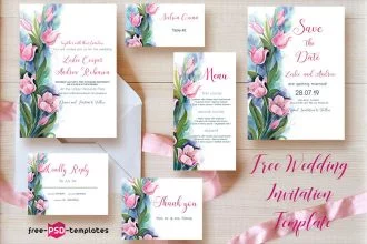 Free Watercolor floral wedding invitation (PSD + Vector)