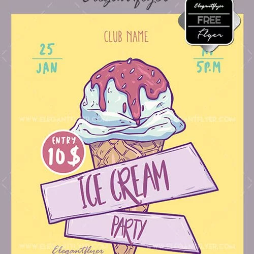 Ice Cream Party – Free Flyer PSD Template + Facebook Cover