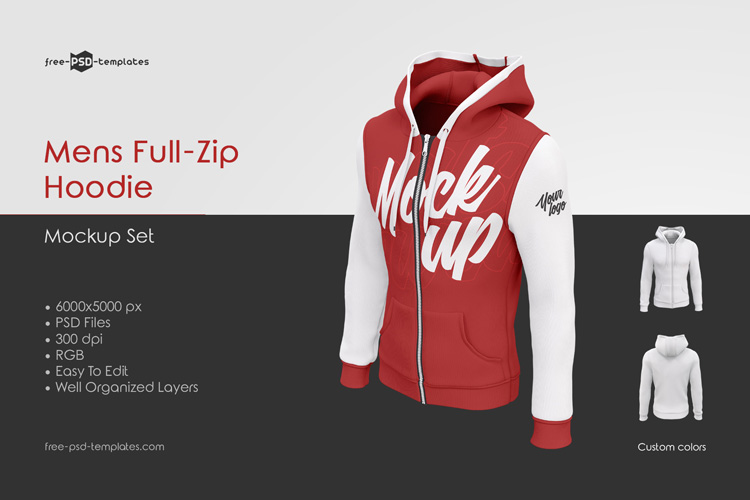 Download Mens Full-Zip Hoodie MockUp Set | Free PSD Templates