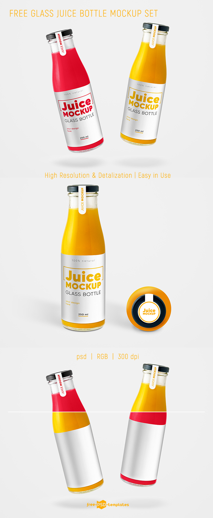 Download Free Glass Juice Bottle Mockup Set | Free PSD Templates