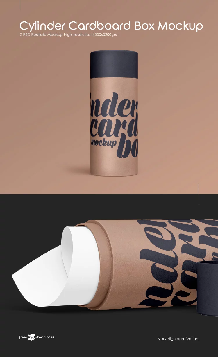 2 Free Cylinder Cardboard Box Mock-ups in PSD