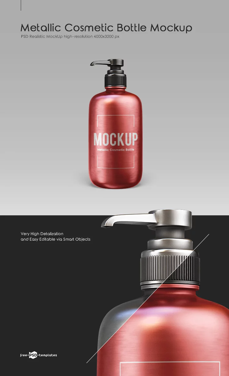 Free Metallic Cosmetic Bottle Mock-up in PSD