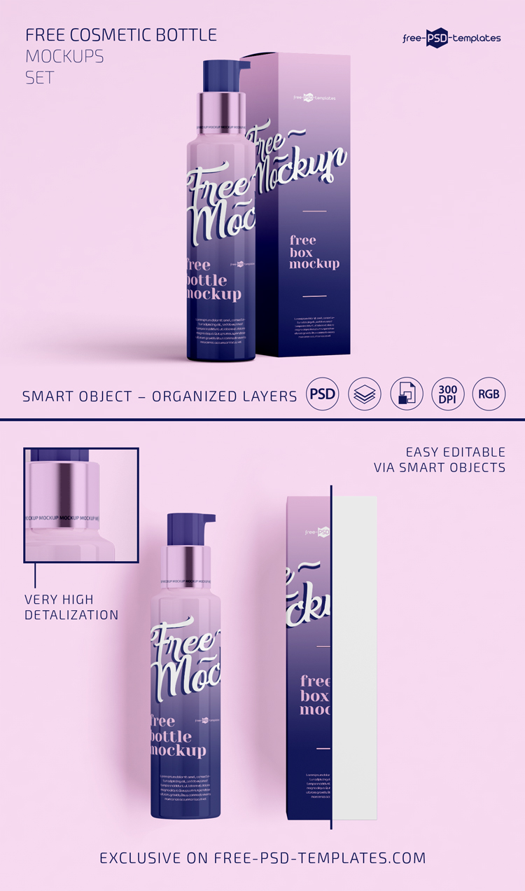 Download 2 Free Bottle and Box Mockups | Free PSD Templates