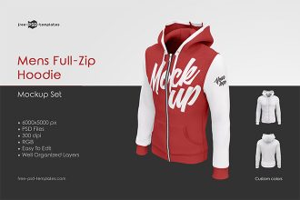 Mens Full-Zip Hoodie MockUp Set Mens Full-Zip Hoodie MockUp Set
