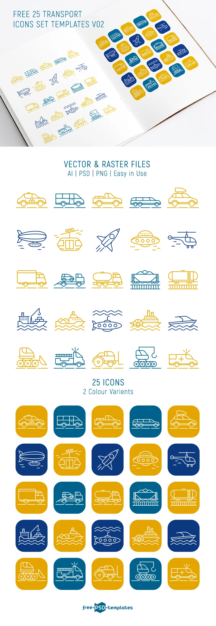 Free 25 Transport Icons Set Templates V02
