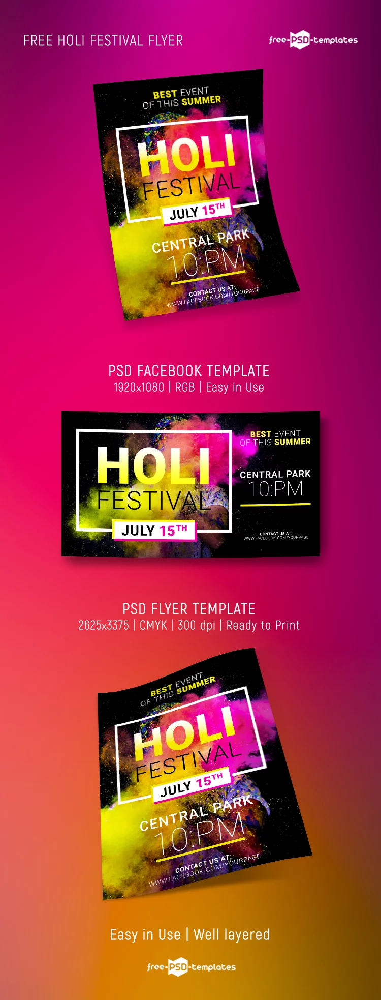 Free Holi Festival Flyer Template (PSD)