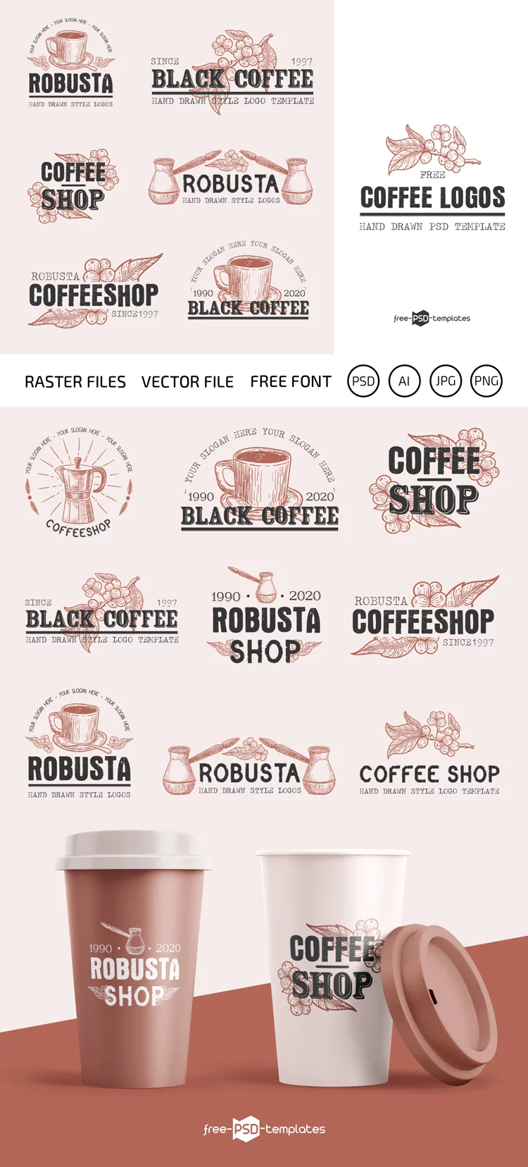 Free Branding Coffee Set Mockup (PSD)