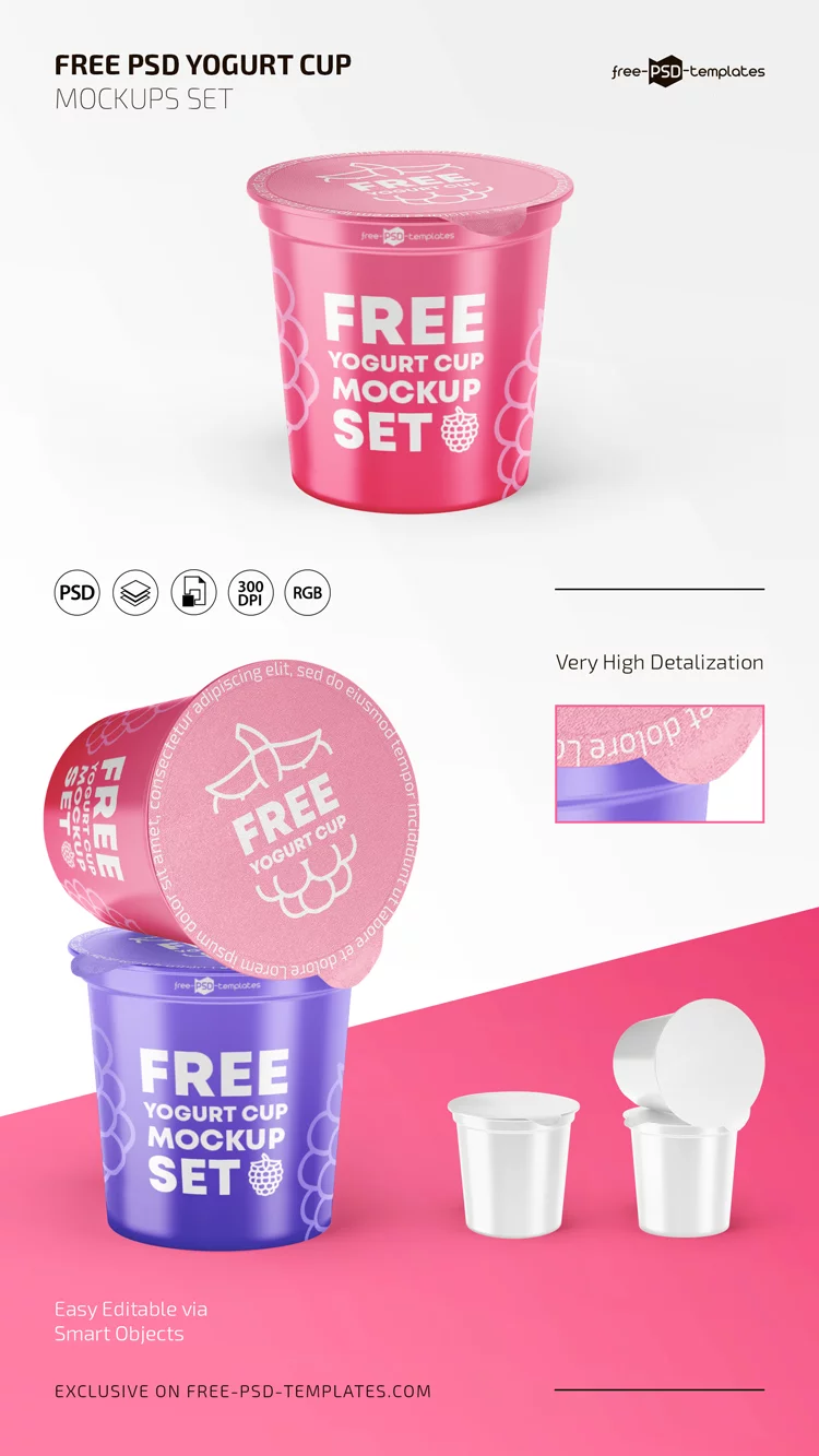 Free PSD Yogurt Cup Mockup Set