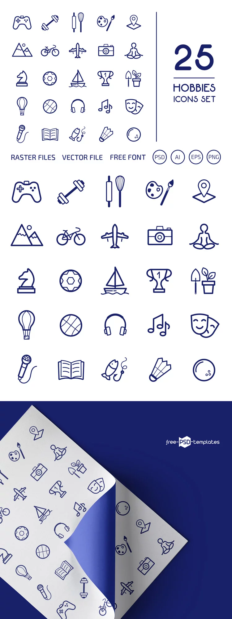 Free Vector Hobbies Icons Set Template