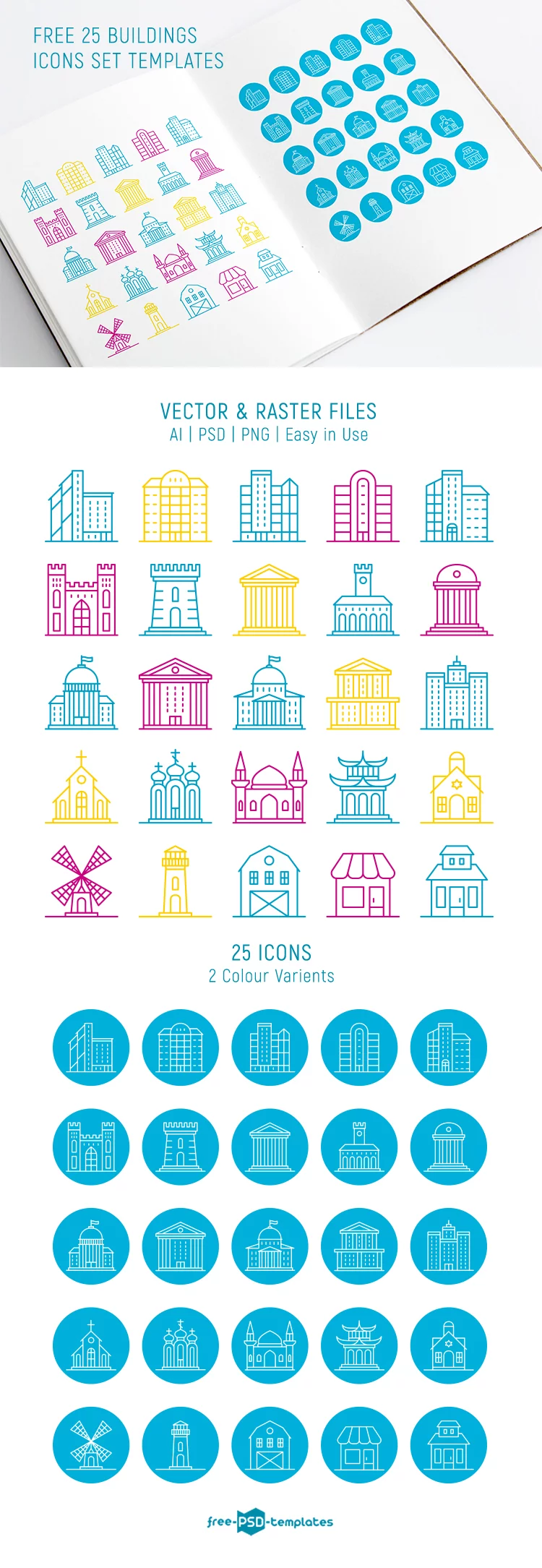 Free 25 Buildings Icons Set Templates