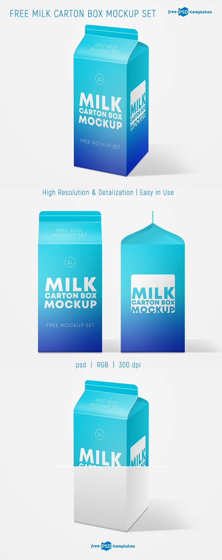 Free Milk Carton Box Mockup Set