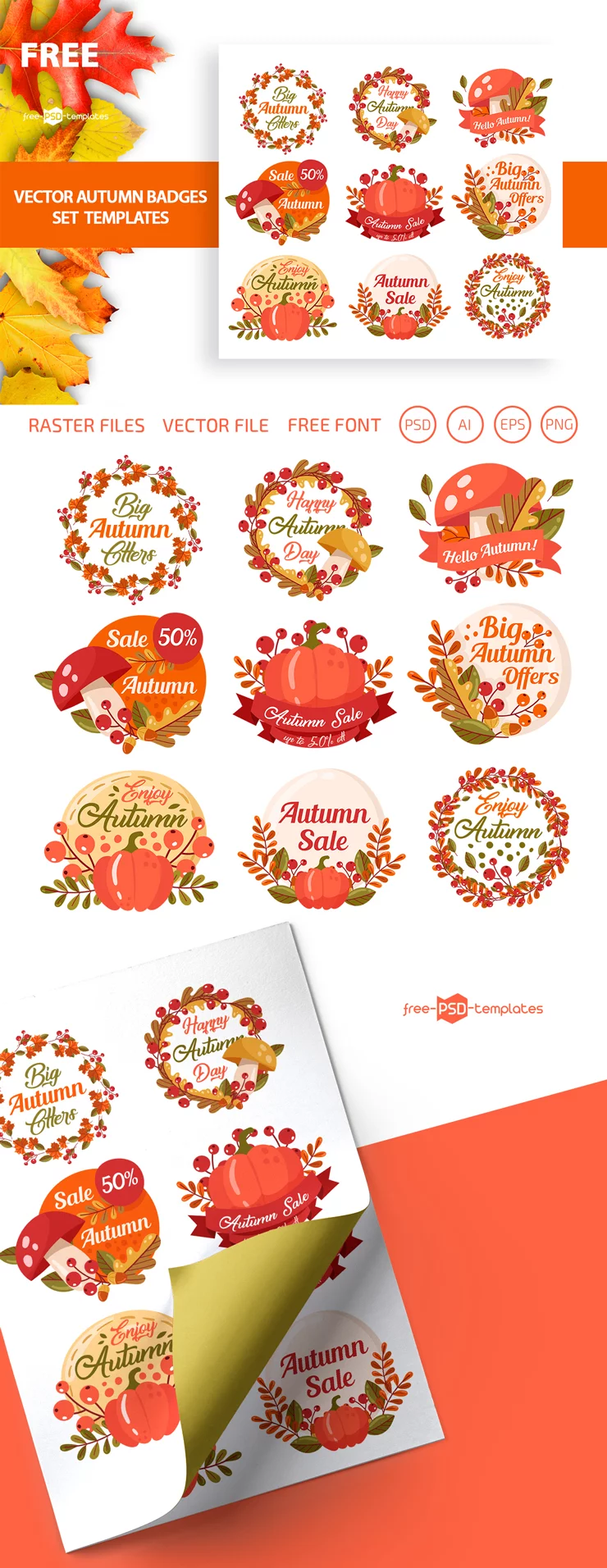 Free Autumn Badges Set Templates