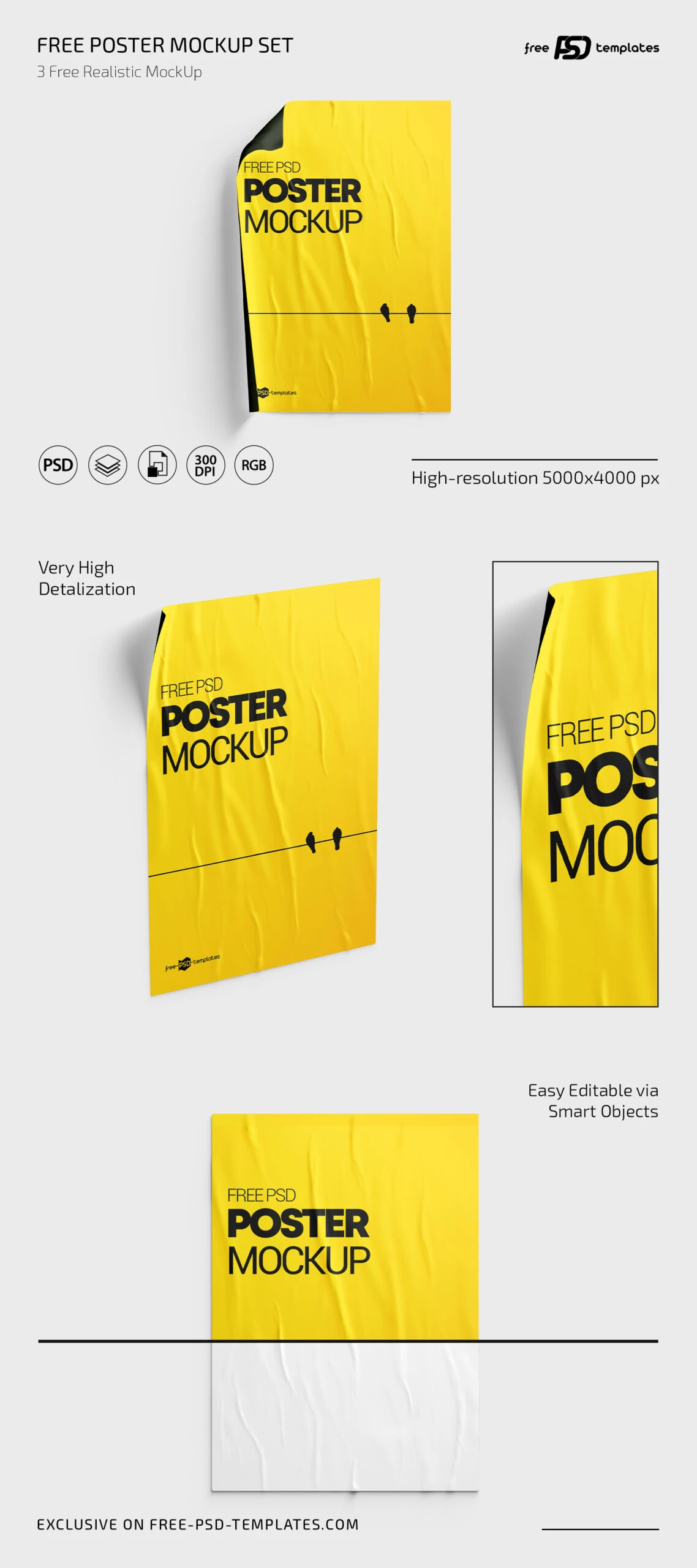 3 Free Poster PSD Mockups Templates