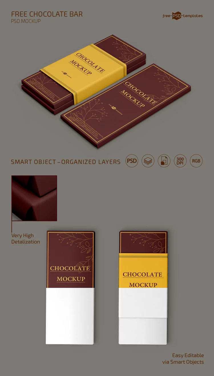 Free Chocolate Bar Mockup Templates in PSD