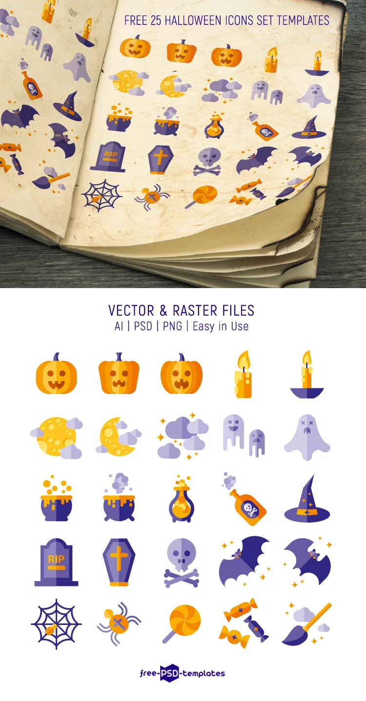 Free 25 Halloween Icons Set Templates