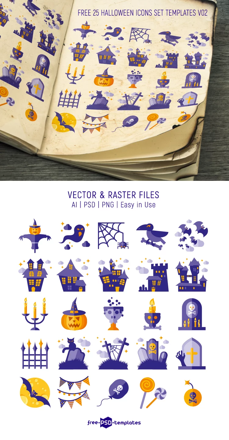 Free 25 Halloween Icons Set Templates V02