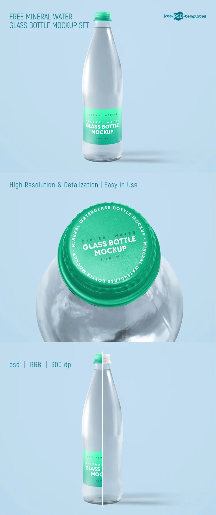 Free Mineral Water Glass Bottle Mockup Set
