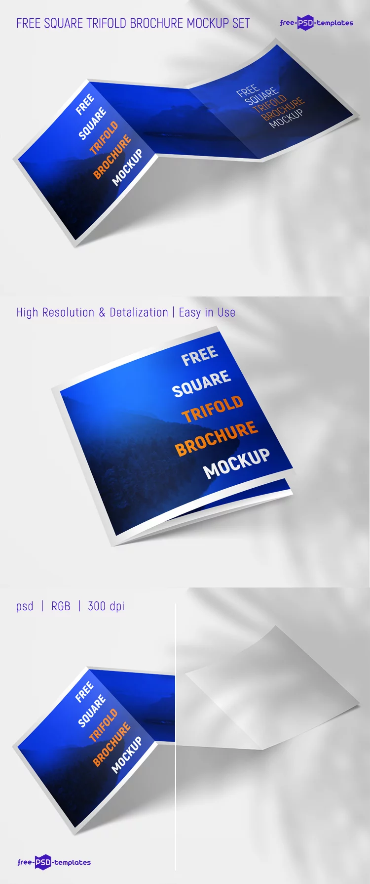 Free Square Trifold Brochure Mockup Set