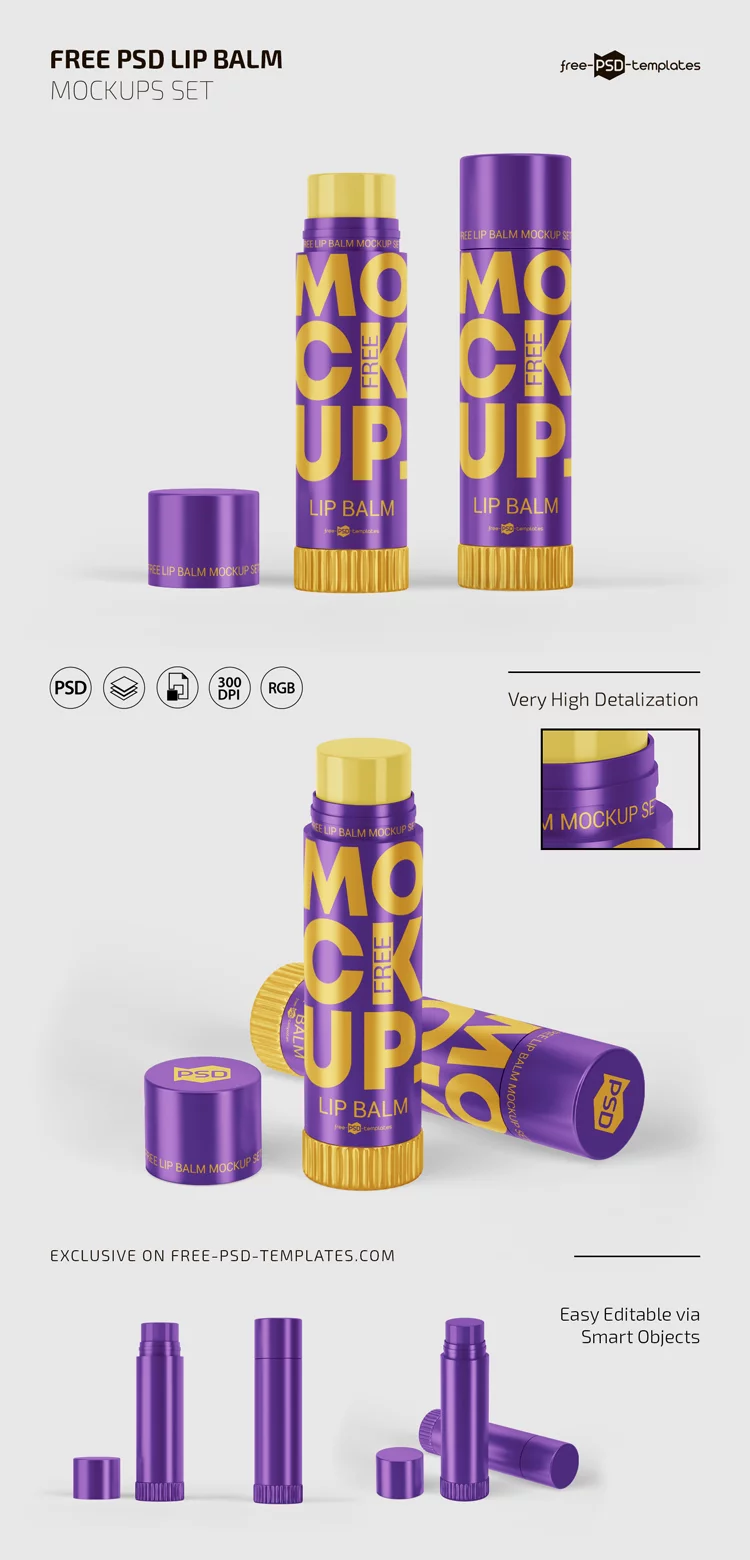 Free Lip Balm Mockup Set Template