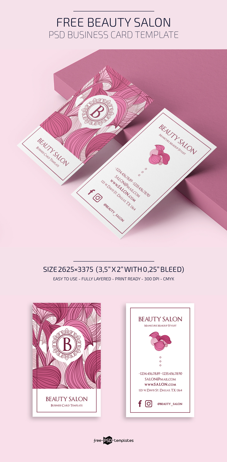 Free Beauty Salon Business Card Template  Free PSD Templates With Regard To Free Template Business Cards To Print