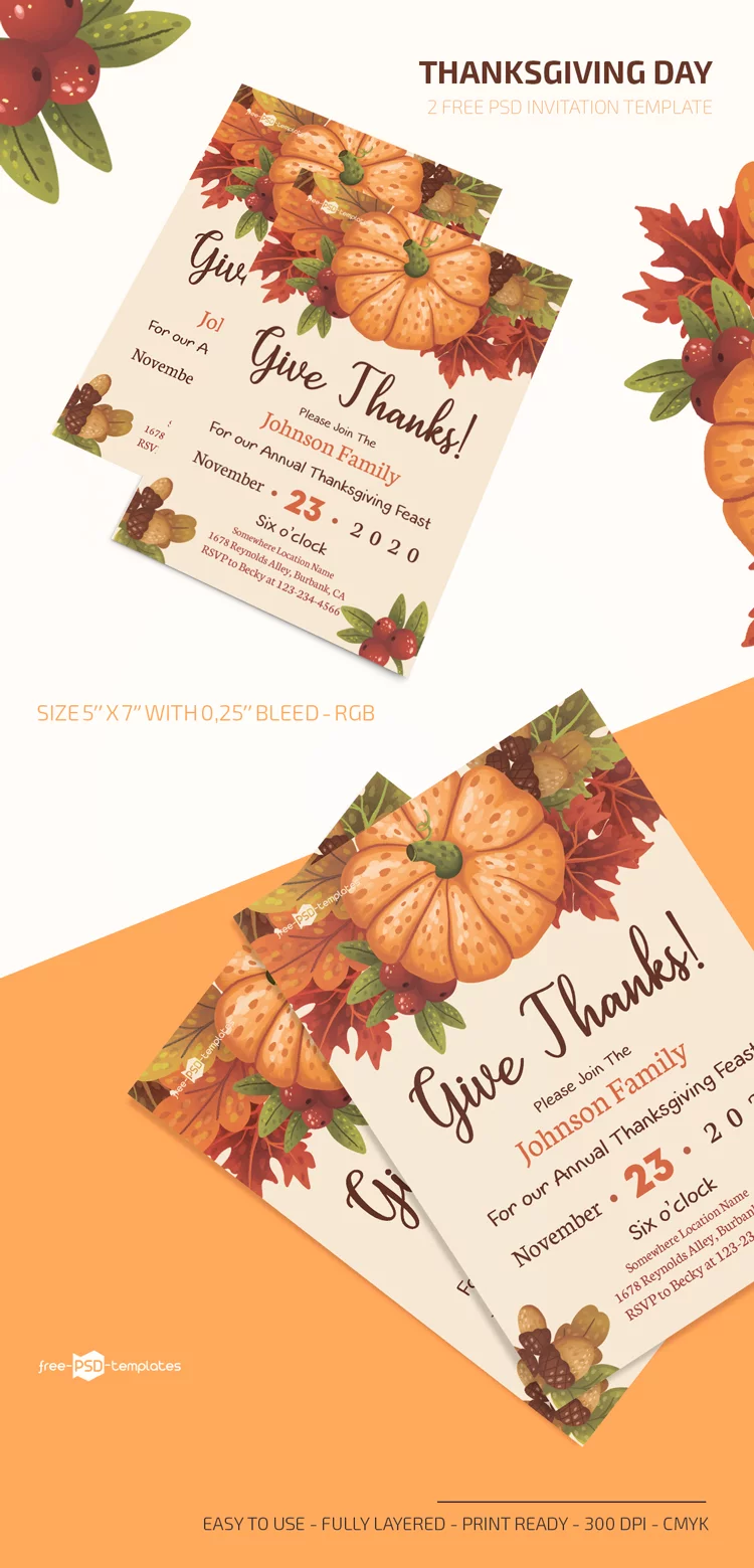 Free Thanksgiving Day Invitation Template in PSD