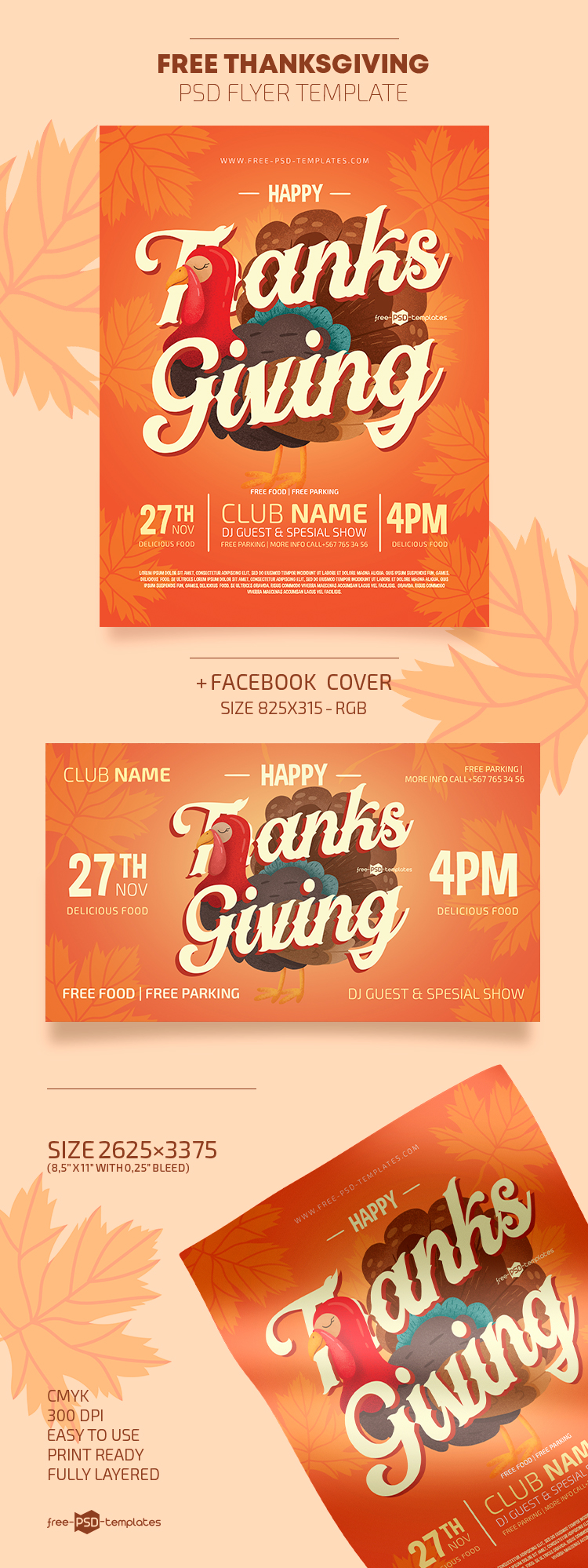 Free Thanksgiving Flyer Template in PSD  Free PSD Templates For Thanksgiving Flyer Template Free