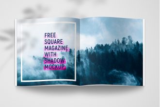 Free Square Magazine With Shadow Mockup Set