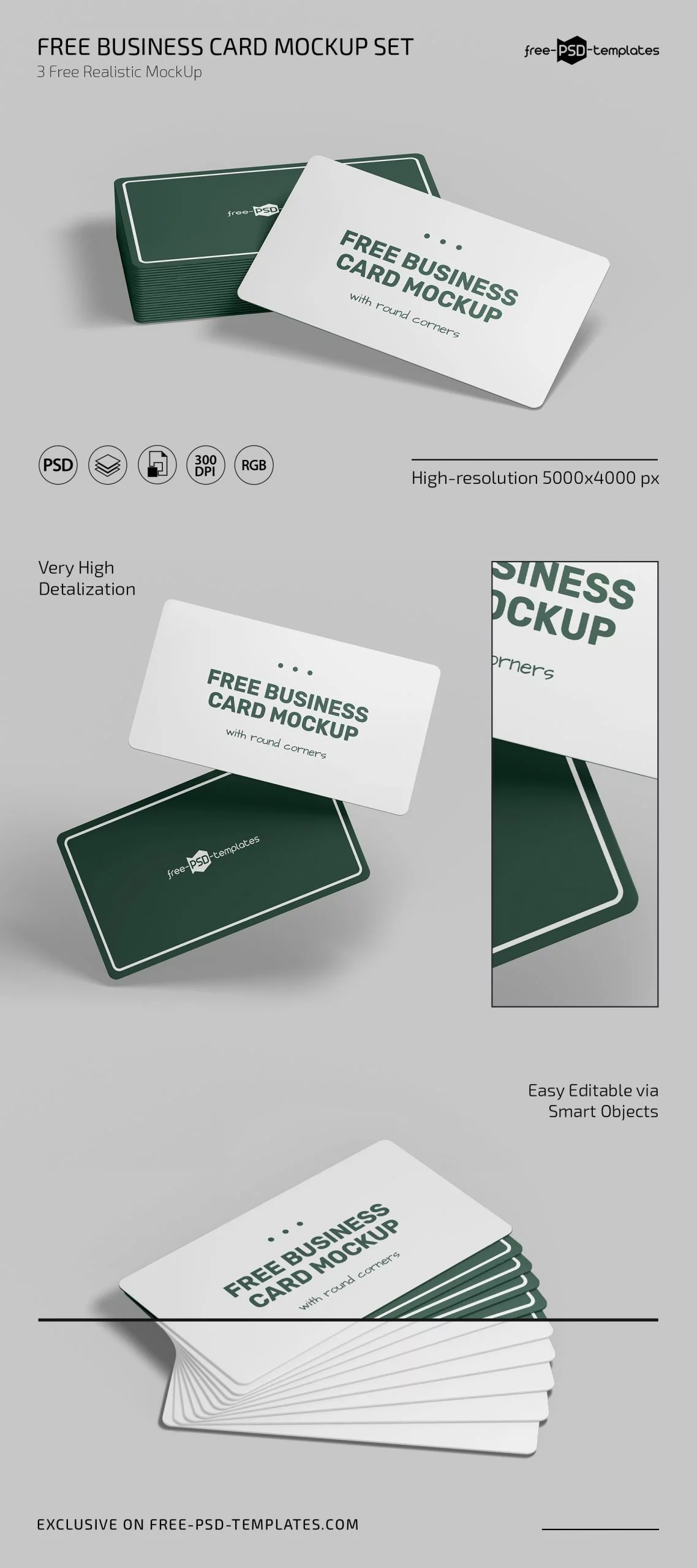 Free Business Card Mockup with Round Corners