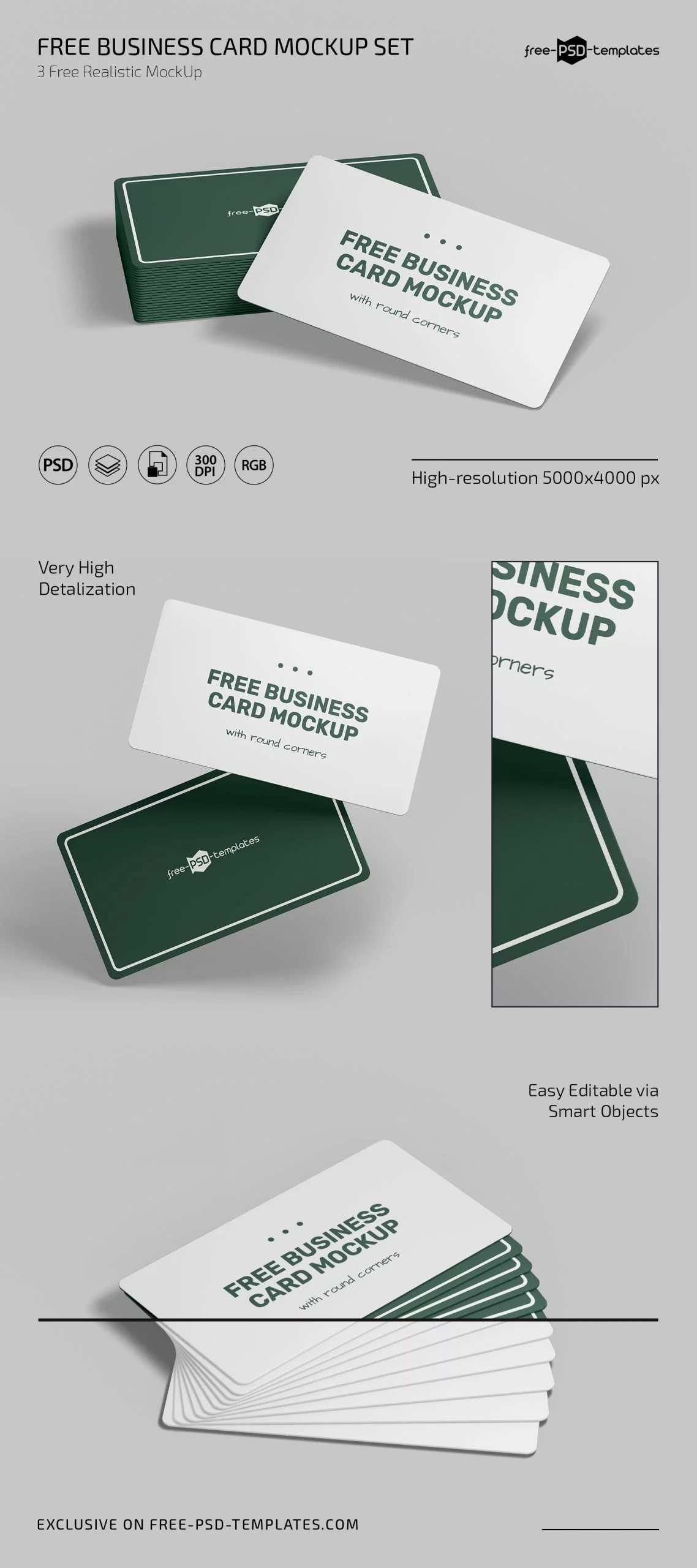 Round Corners Business Card Mockup (PSD)