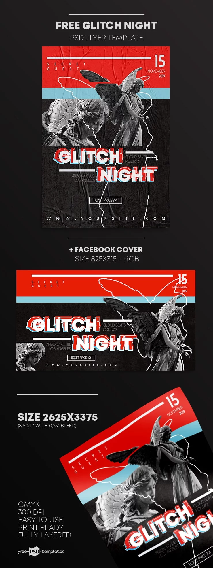 Free Glitch Night Flyer Template in PSD
