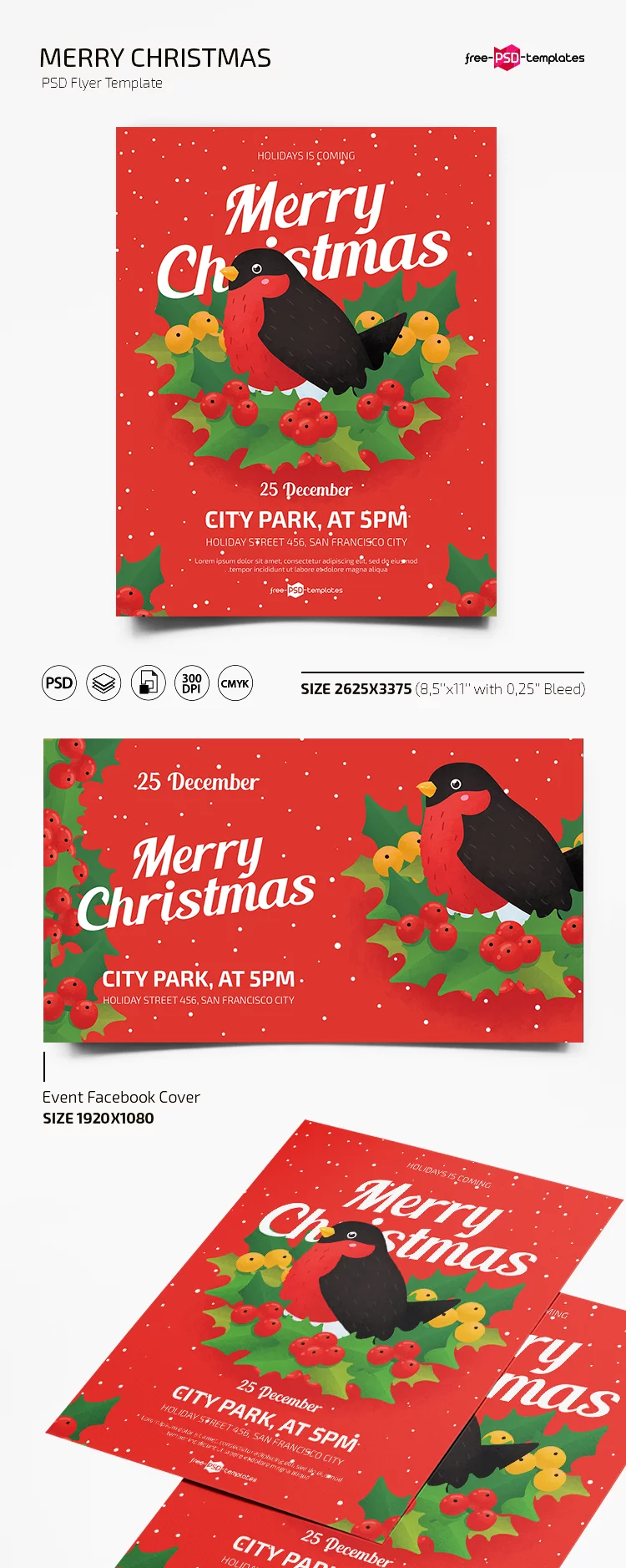 Free Merry Christmas Flyer Template in PSD