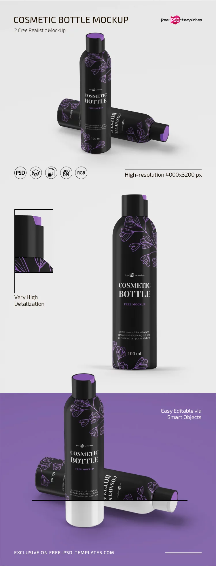 Free PSD Cosmetic Bottle Mockup Set