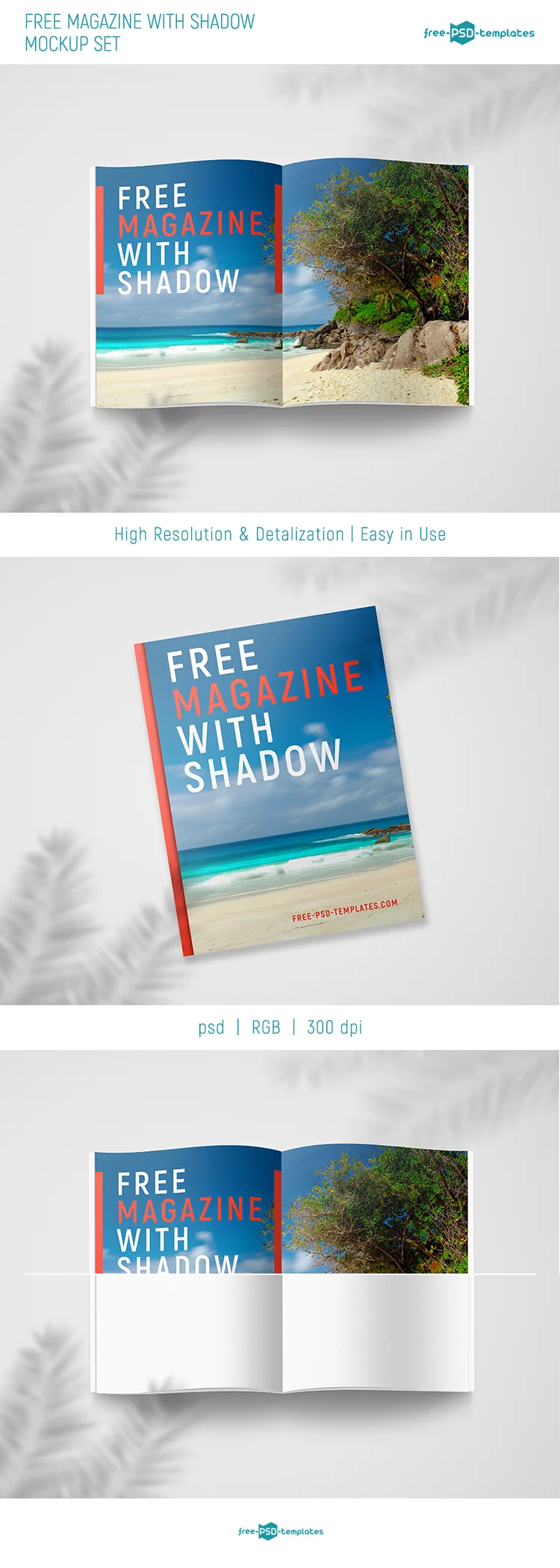 Free Magazine With Shadow Mockup Set