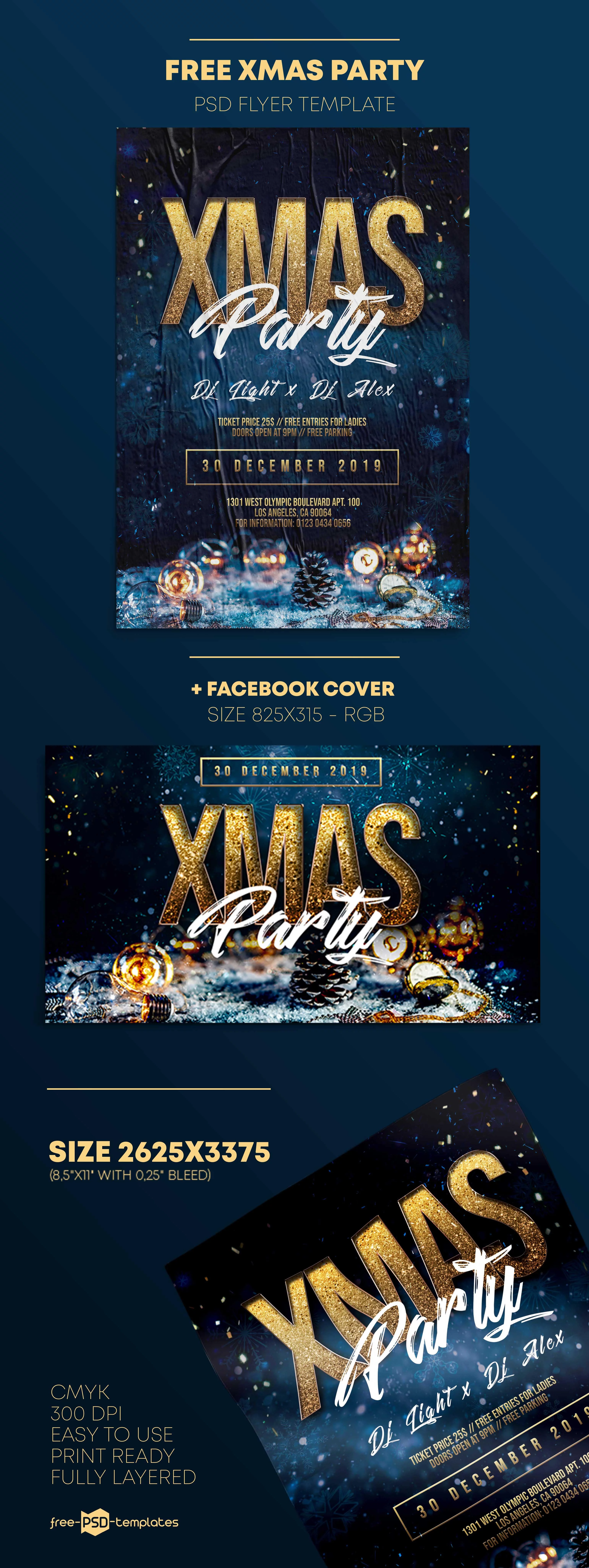 Free XMas Party Flyer Template in PSD