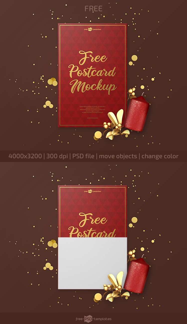 Download Free Christmas Postcard Mockup Premium Version Free Psd Templates PSD Mockup Templates