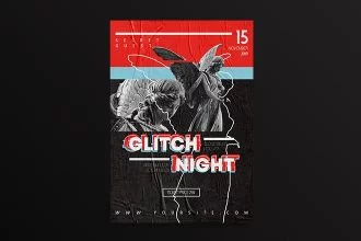 Free Glitch Night Flyer Template in PSD