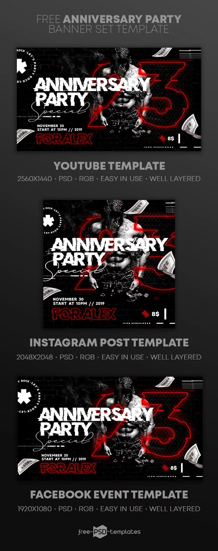 Free Anniversary Party Banner Set Template