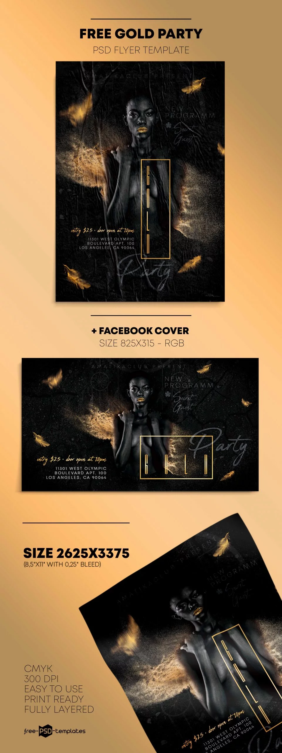 Free Gold Party Flyer Template (PSD)