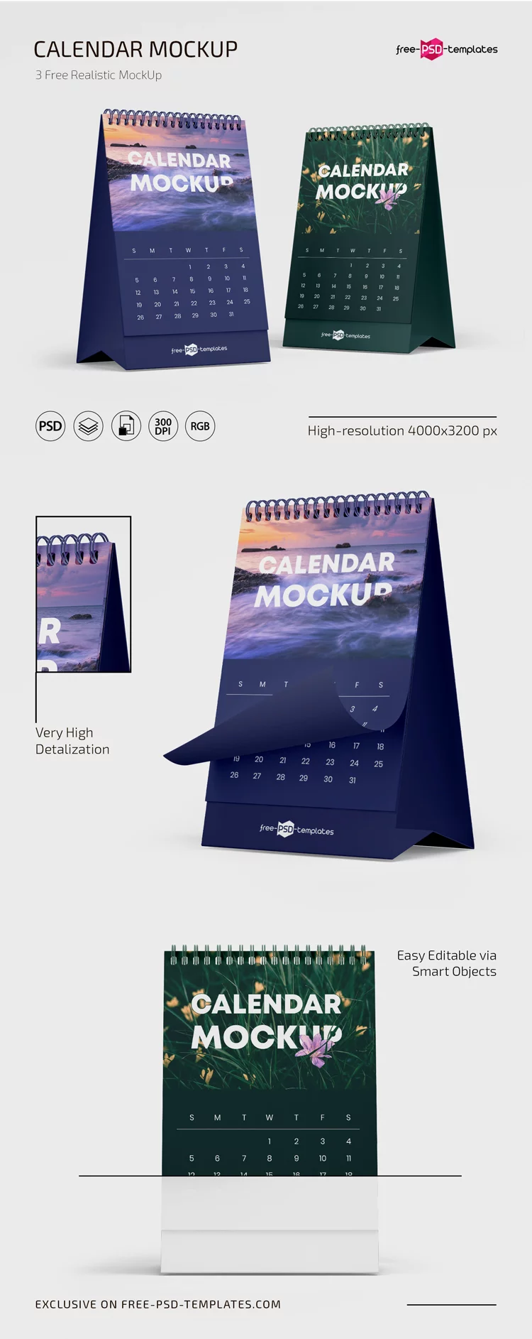 Free PSD Calendar Mockup Set