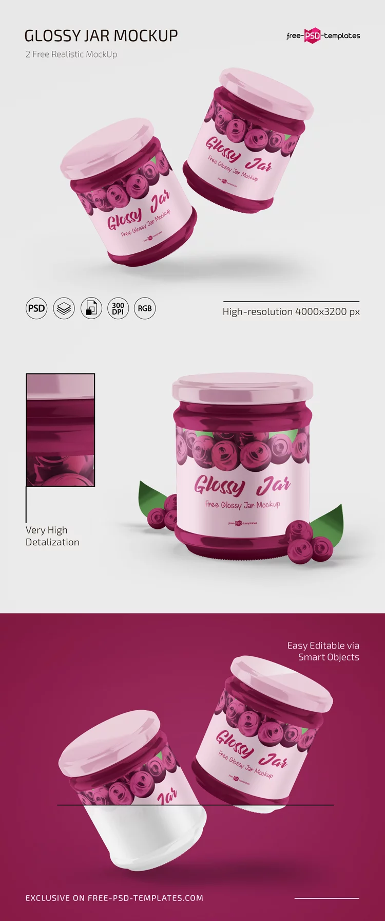 Free PSD Glossy Jar Mockup Set