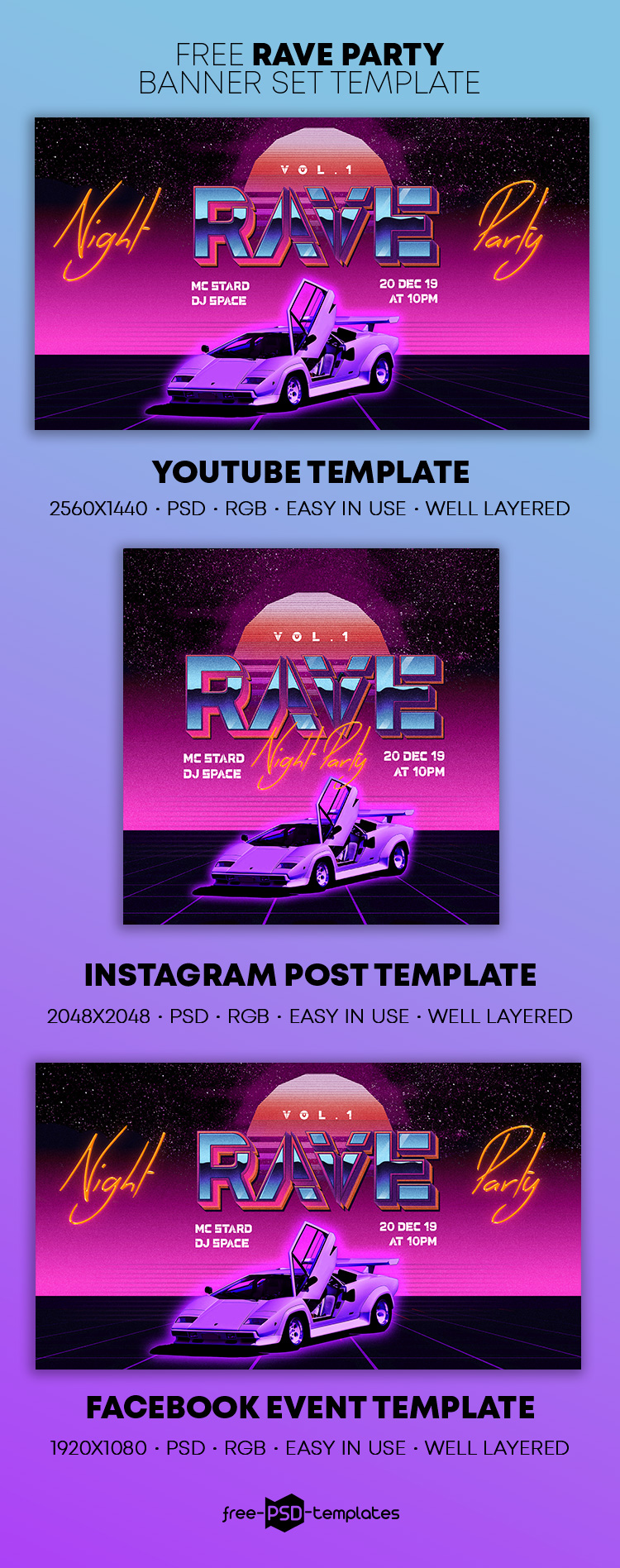 Download Free Rave Party Banner Set Template | Free PSD Templates