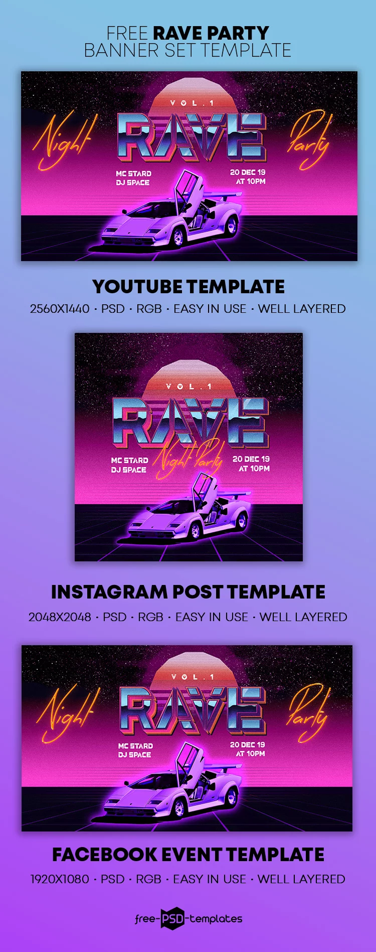 Free Rave Party Banner Set Template