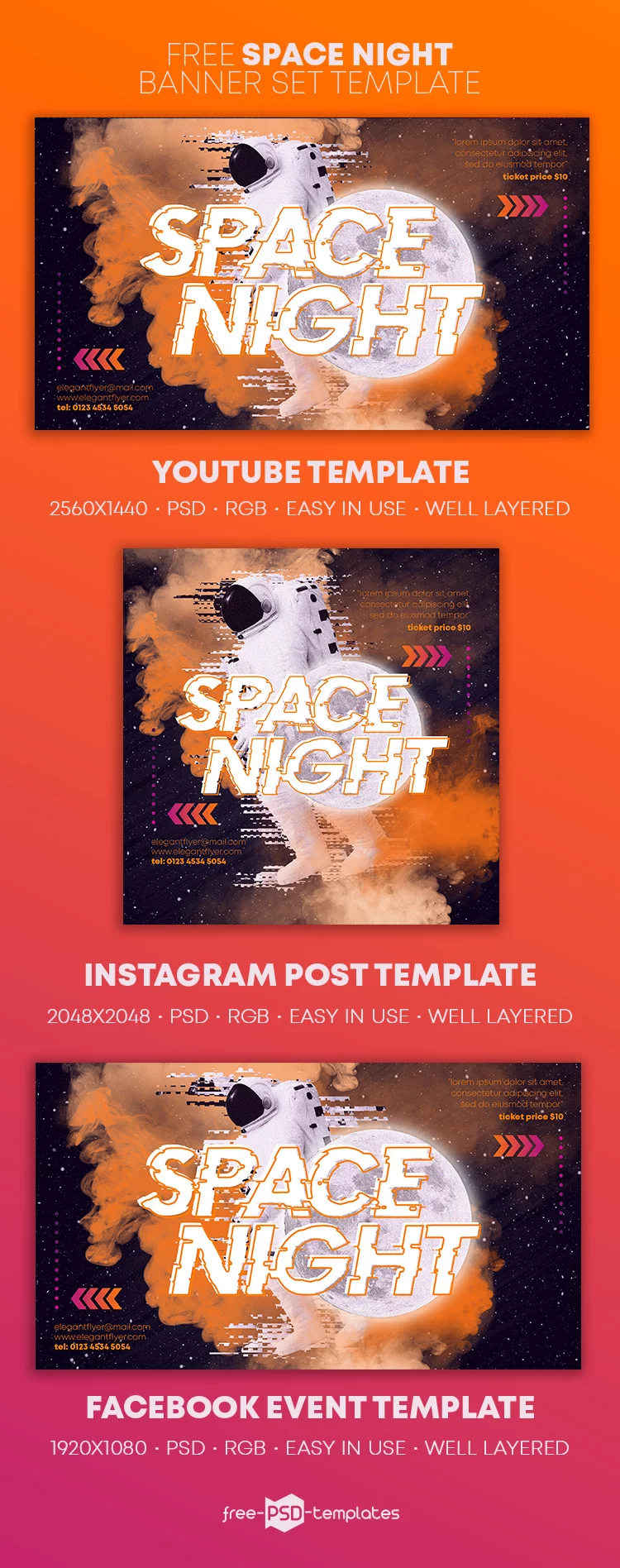 Free Space Night Banner Set Template