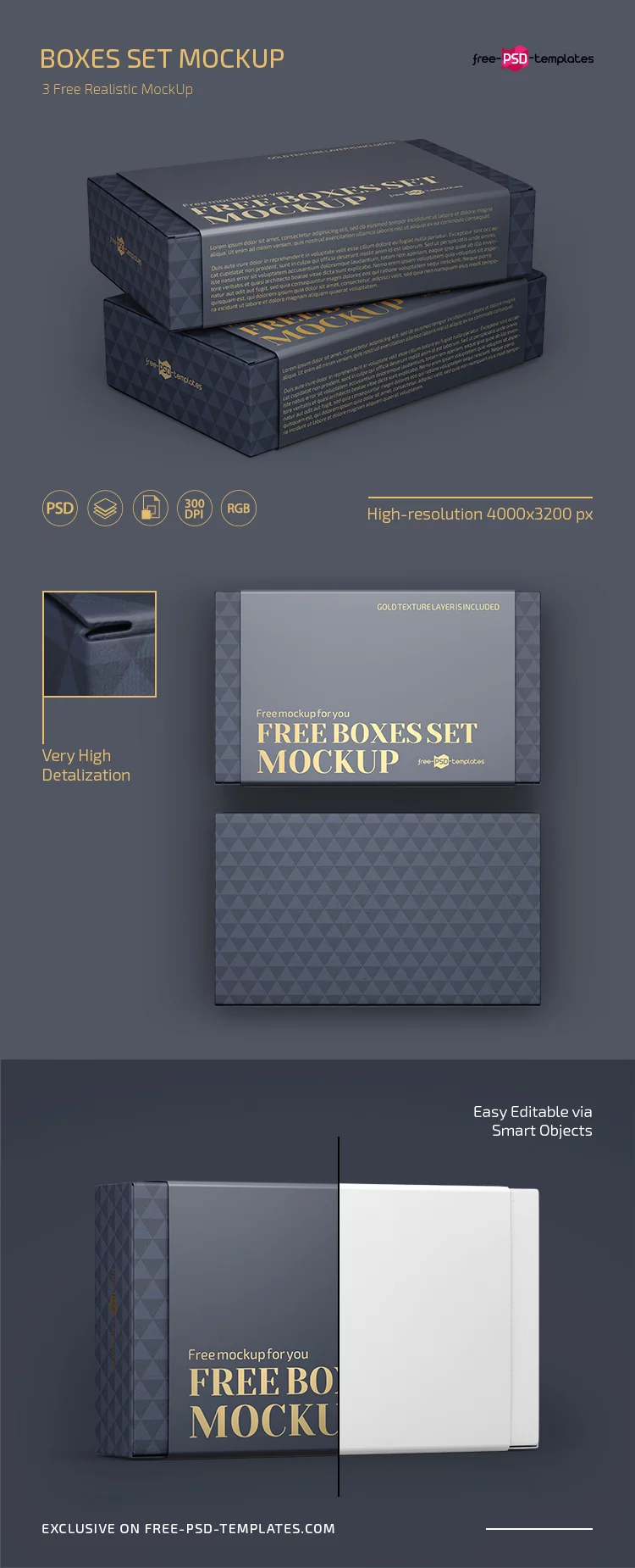 Free Boxes Set Mockup Templates in PSD