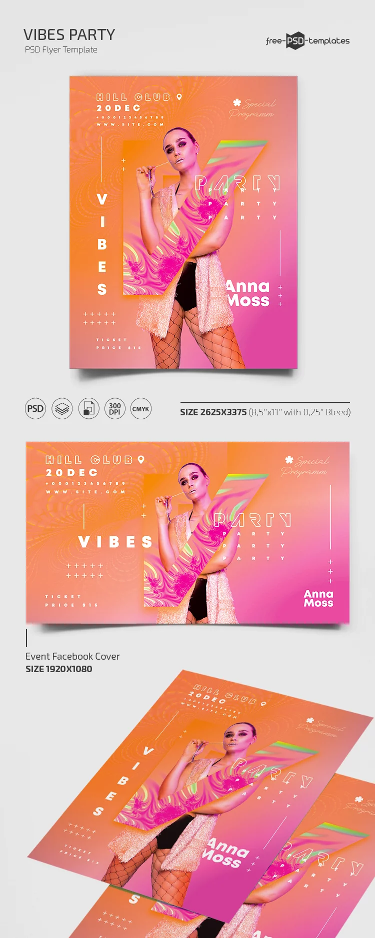 Free Vibes Party Flyer Template in PSD