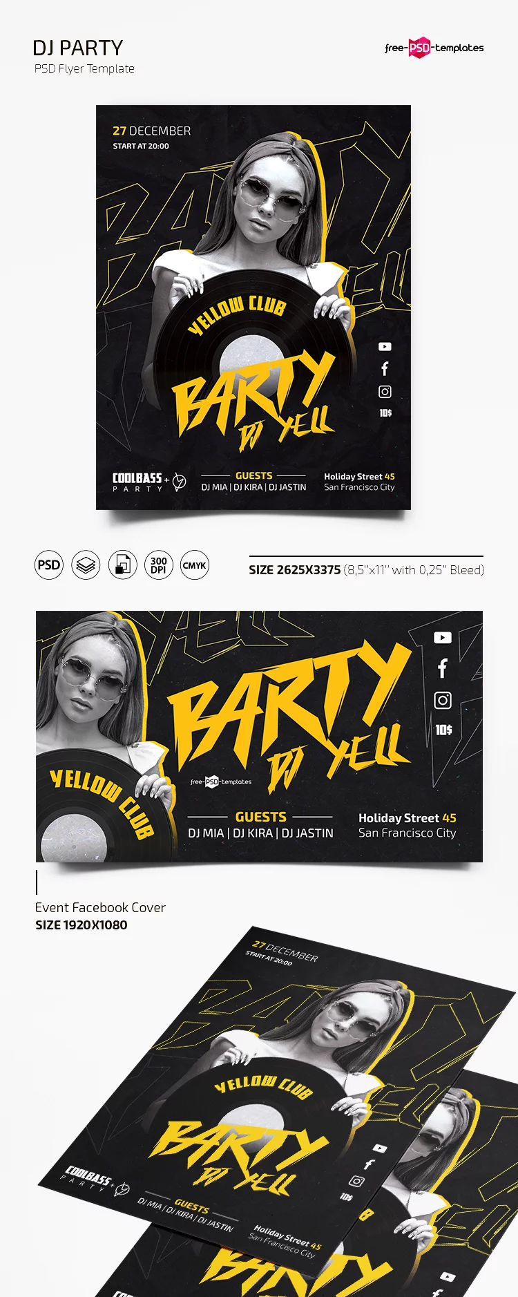 Free Dj Party Flyer Template in PSD